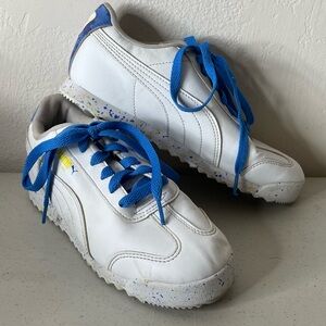 Puma Kids White Sneakers with Bright Blue Laces